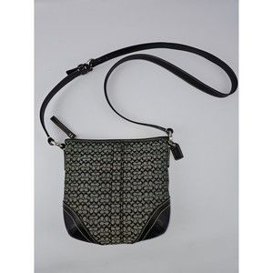 Coach Signature Jacquard Fabric and Leather Small Crossbody Bag